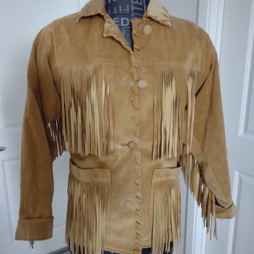 Genuine Leather Fringed Suede Cowgirl Jacket- Mary Dzenutis Size Small